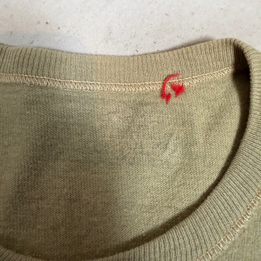 Vintage 1940s Military Long Sleeve Undershirt Olive Drab wool Crew Neck WWII - Picture 2 of 7